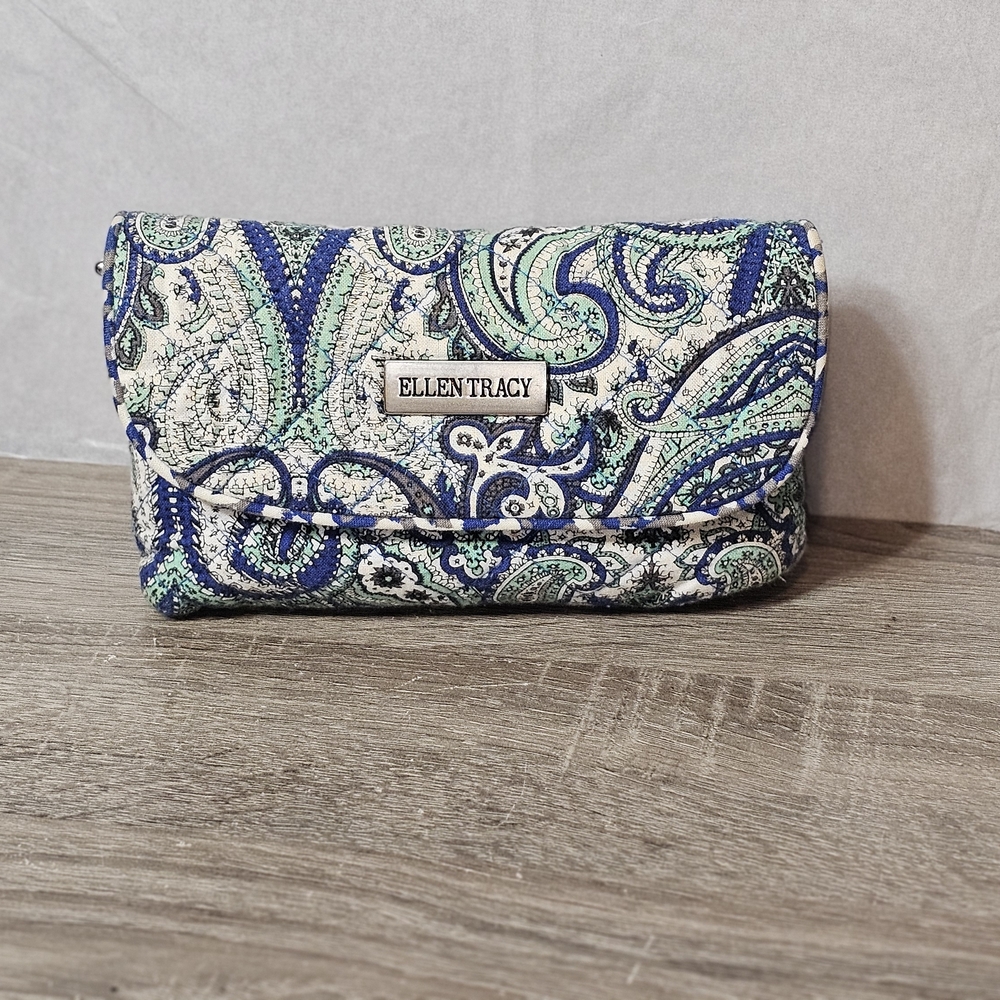 Ellen Tracy Blue and Green Paisley Cosmetic Bag